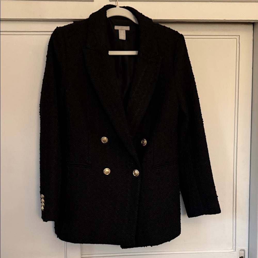 H&M Black Double-Breasted Blazer with Gold Buttons